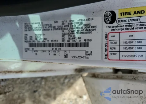 2014 Ford Fiesta Se из США, поврежденный, VIN 3FADP4BJ8EM233001